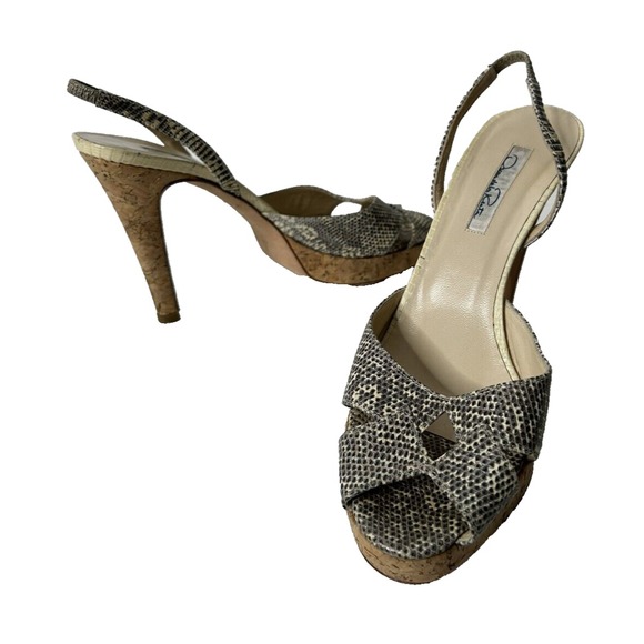 Oscar de la Renta Shoes - Oscar de la Renta Women Size 38.5 US 8.5 Snakeskin Sling Back 5" Heels